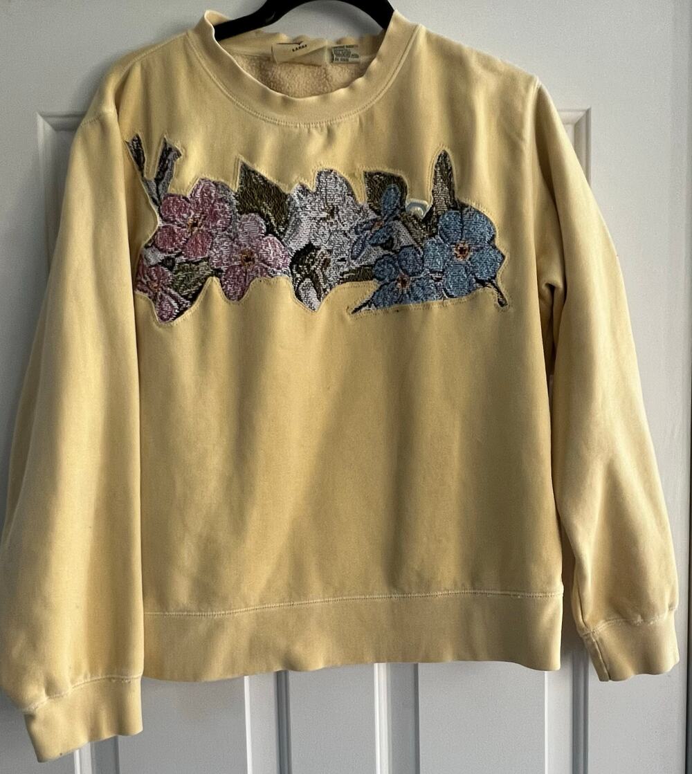 Upcycled Floral crewneck, reworked tapestry and sweatshirt Pale Yellow Med